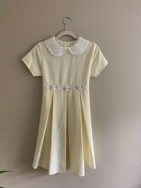 BONNIE JEAN Classic Peter Pan Collar Girls' Dress in Pale Yellow - Size 16